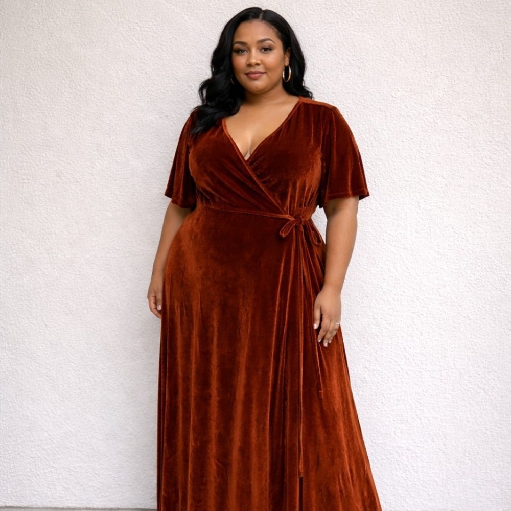 Baltic Born Womens Meghan Velvet Wrap Maxi Dress SIZE 3XL Short Sleeve Bronze